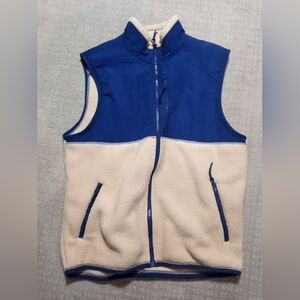 J. Crew Sherpa Mockneck Vest Mens Size Large Beige Blue Zipper Pockets